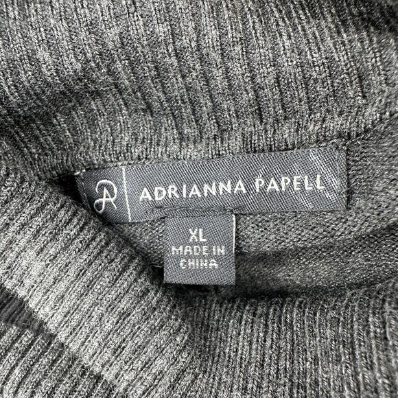 Adrianna Papell Tipped Turtleneck Sweater XL Heather Gray Black Trim Super Soft - Picture 6 of 9